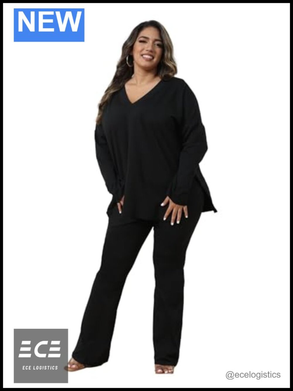 Womens Plus Size 2 Piece Lounge Set Flare Wide Leg Pants Tracksuit